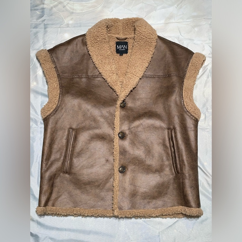 Boohoo Brown Faux Shearling Vest